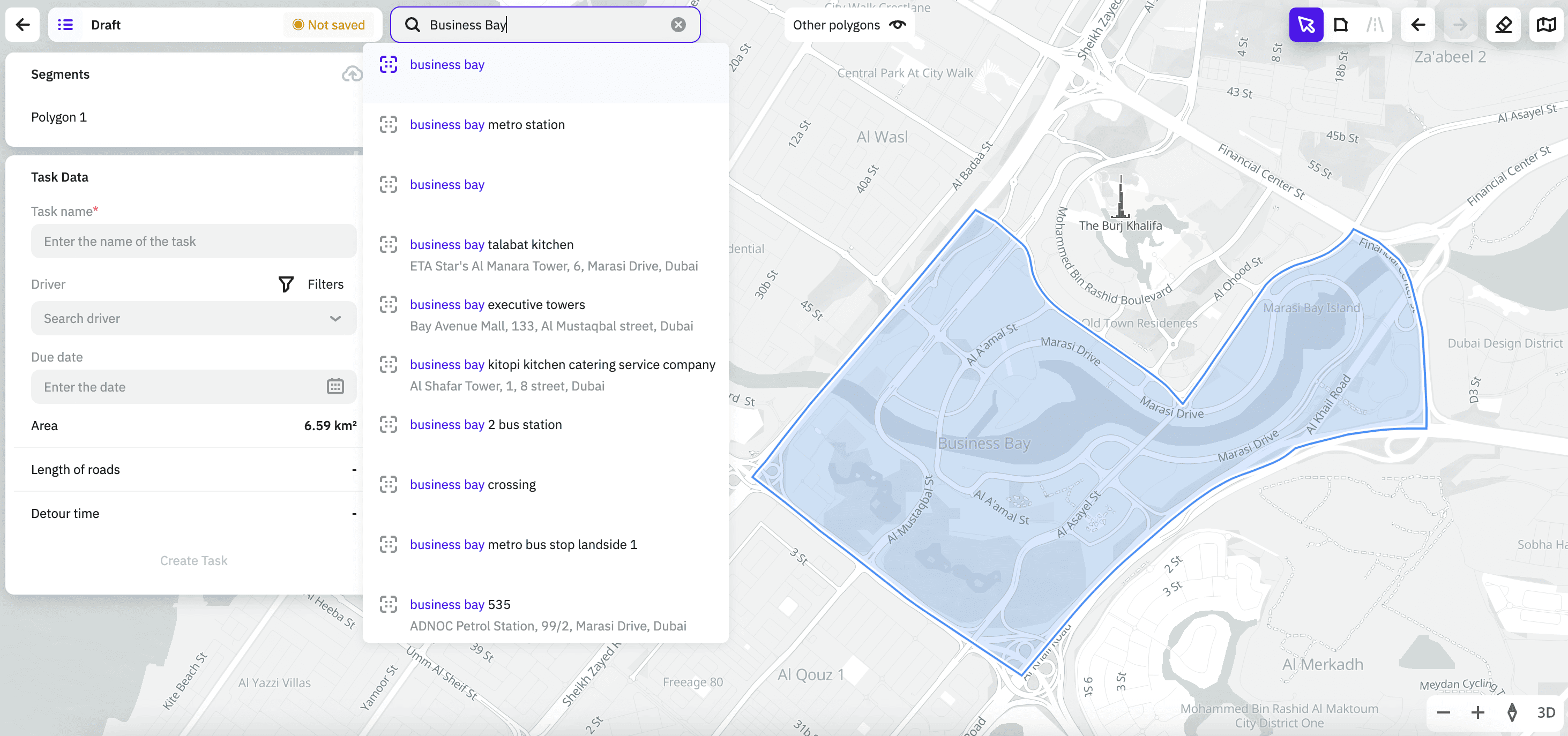 Search for polygons on the map