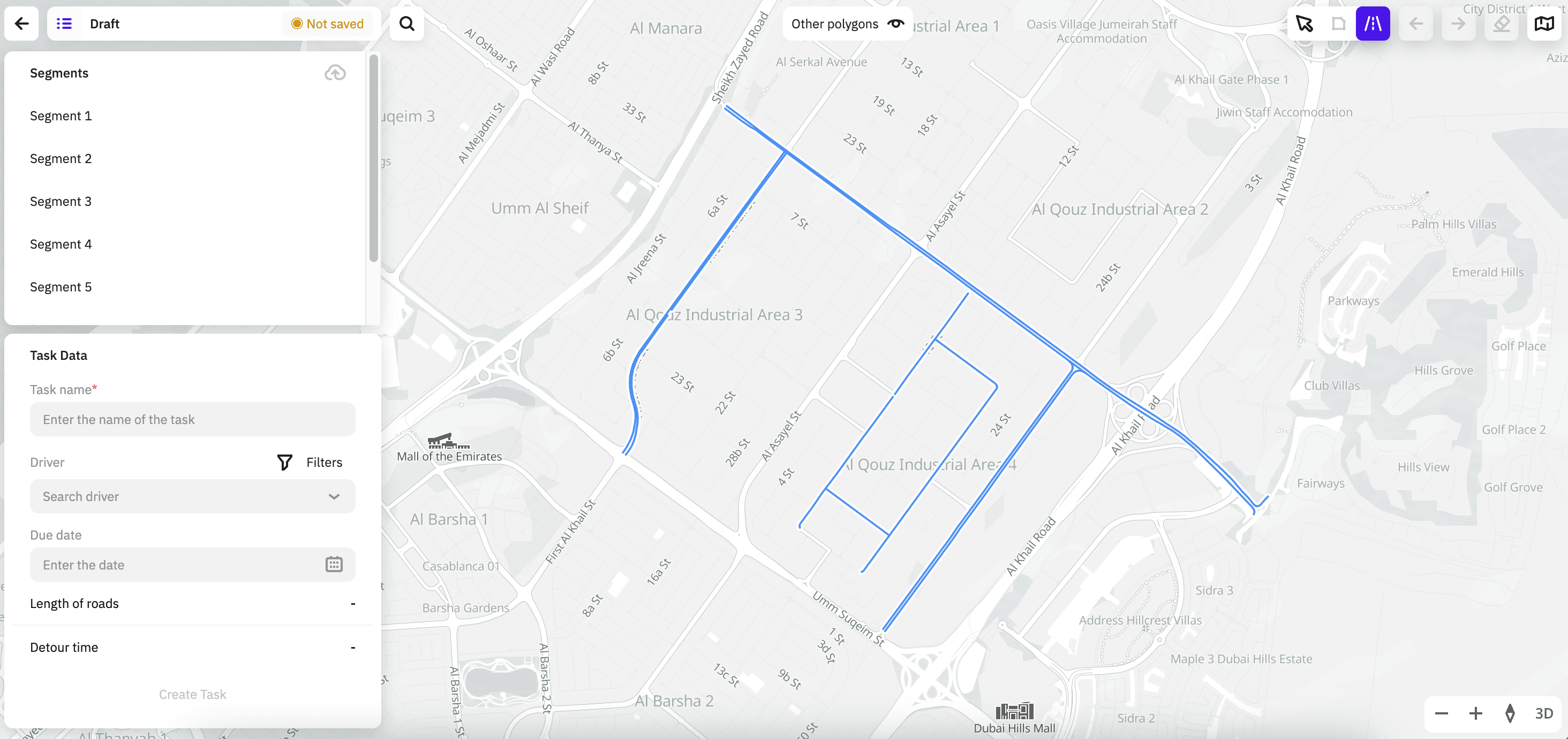 Highlighting road segments on the map