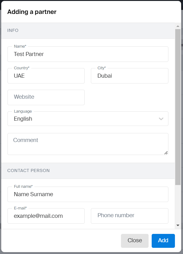 Adding a partner
