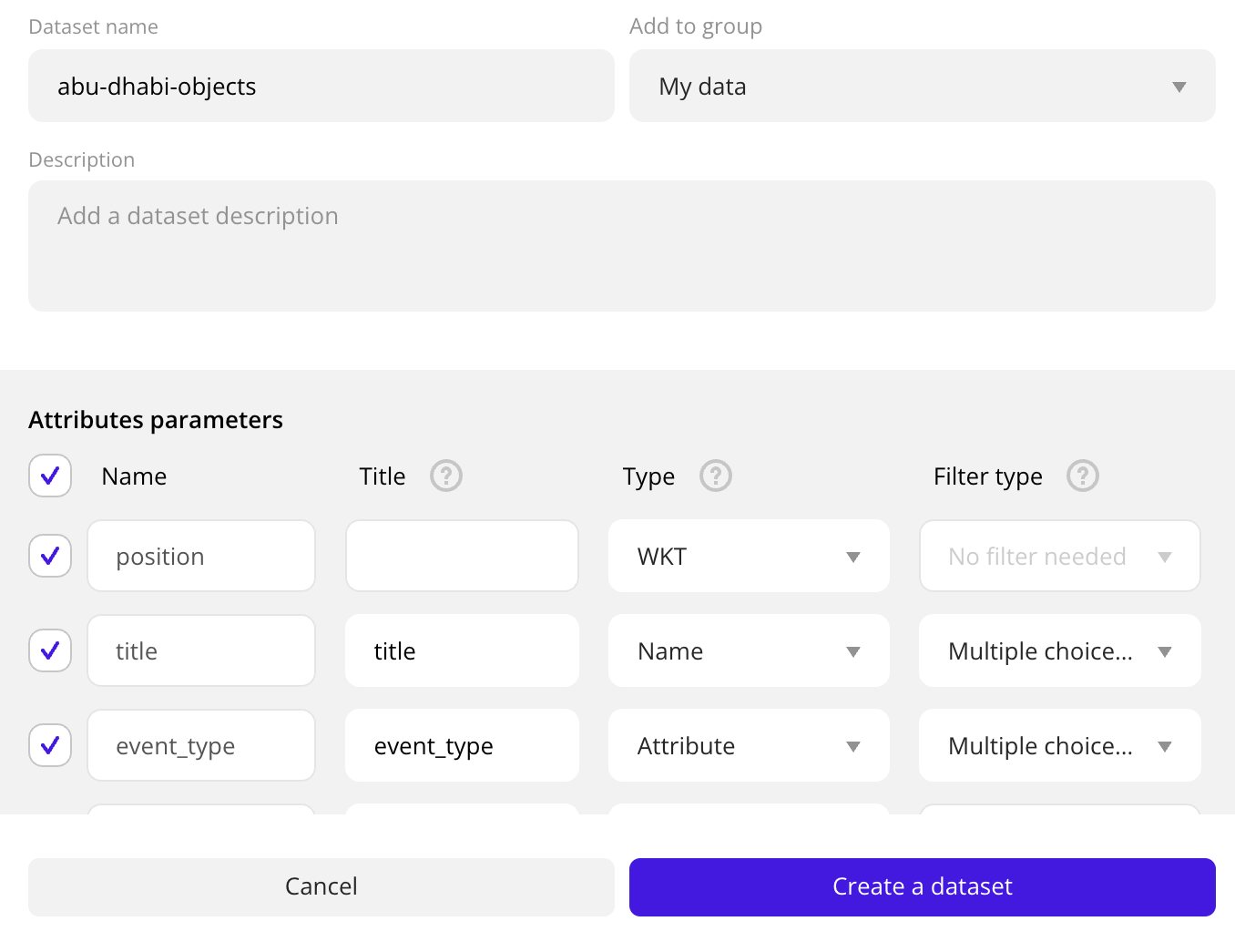Configure the data attributes